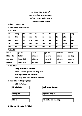 Đề kiểm tra Học kỳ I môn Tiếng Việt Lớp 1 - Đề số 3 - Năm học 2020-2021 (Bộ sách Chân trời sáng tạo)
